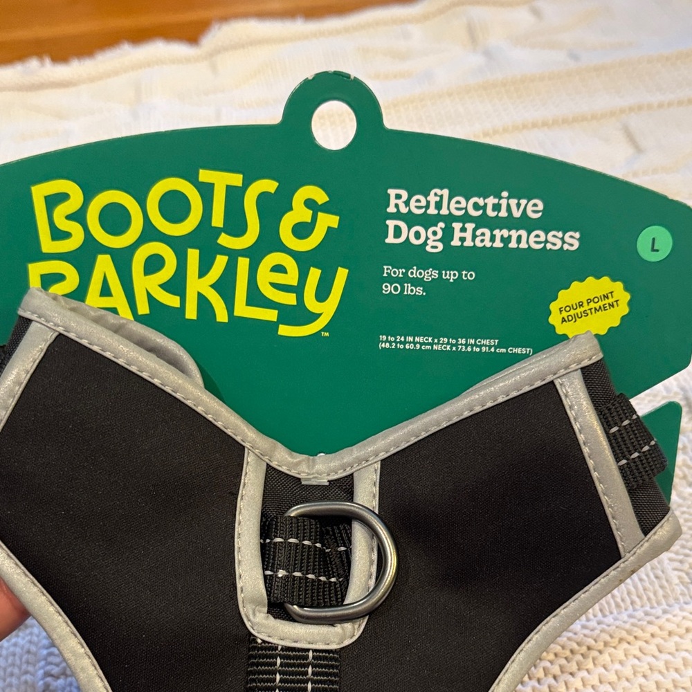 Boots & Barkley Black Reflective Harness & Green/gray Design Collar, Large - Picture 2 of 6